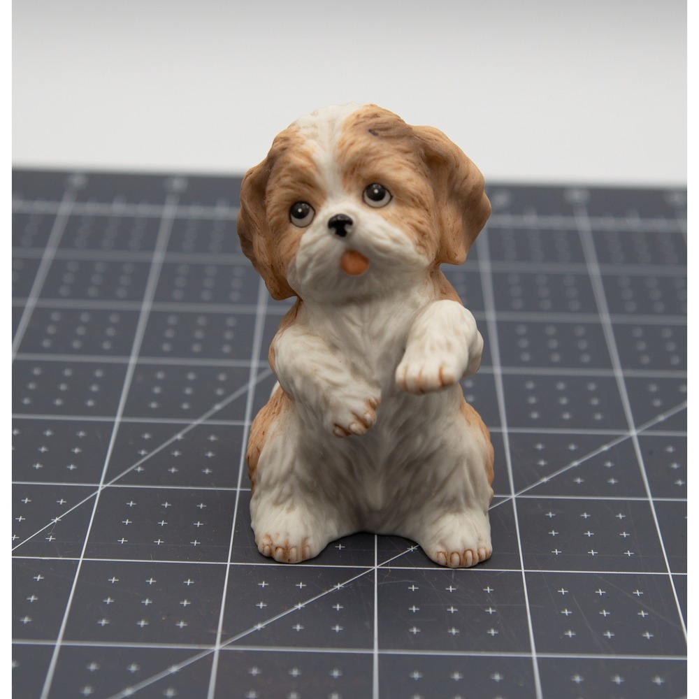 Vintage Homco Shih Tzu Puppy Figurine 1467 Porcelain Dog Begging Tan White